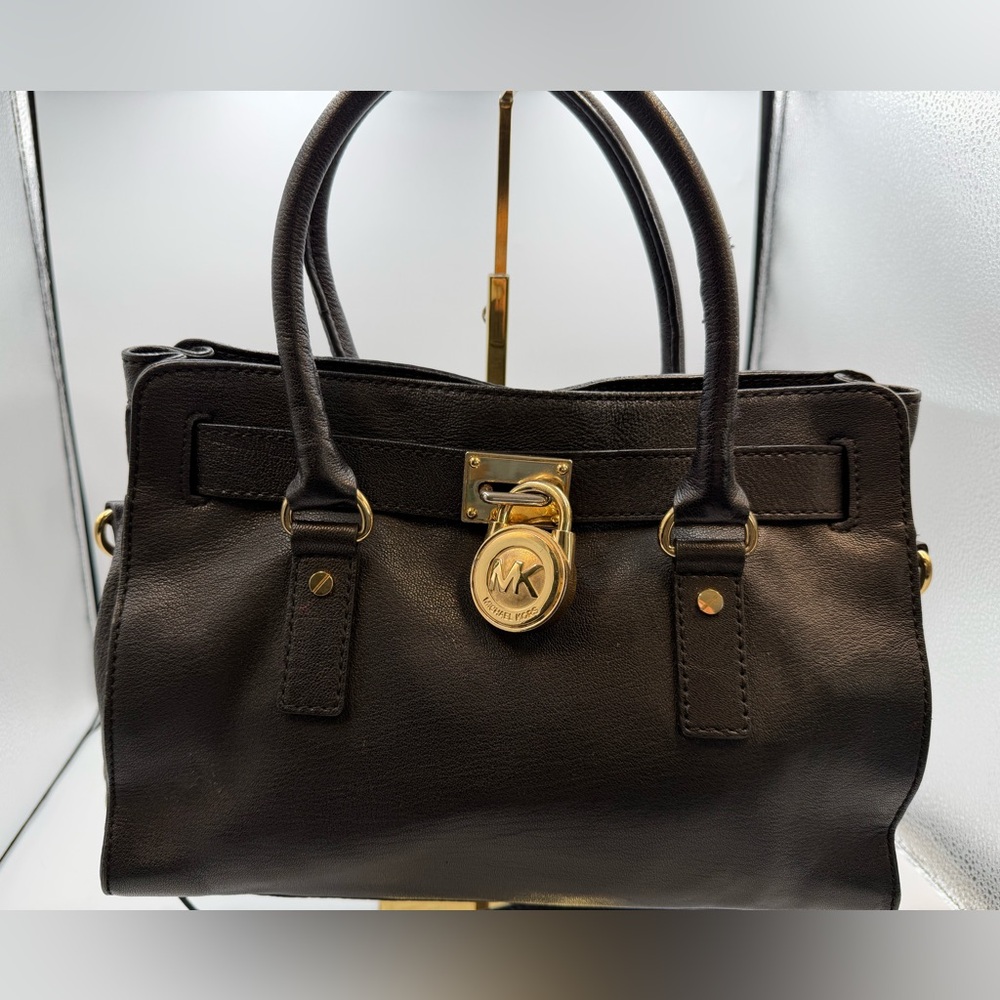 Michael Michael Kors Black Saffiano Leather Tote Satchel Crossbody Bag w Lock